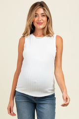 Ivory Textured Rib Ruffle Detail Maternity Tank Top