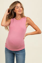 Pink Textured Rib Ruffle Detail Maternity Tank Top