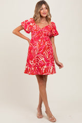 Red Printed Twisted Front Maternity Mini Dress