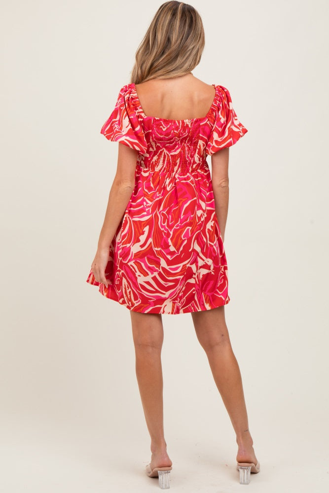 Red Printed Twisted Front Maternity Mini Dress