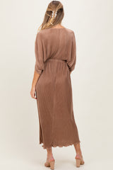 Mocha Pleated Satin Dolman Sleeve Maternity Maxi Dress