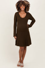Brown Ribbed Knit Maternity Mini Sweater Dress