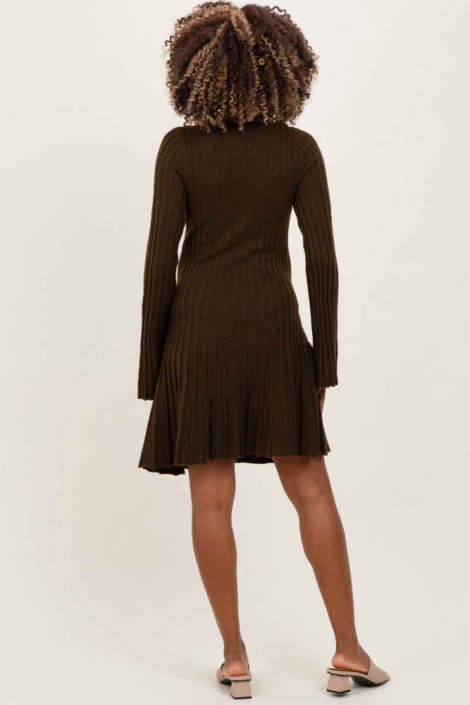 Brown Ribbed Knit Maternity Mini Sweater Dress