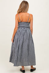 Black Gingham Smocked Ruffle Accent Maternity Maxi Dress