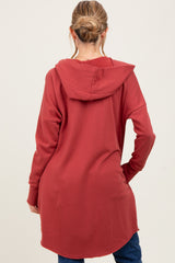 Rust Hooded Long Maternity Cardigan