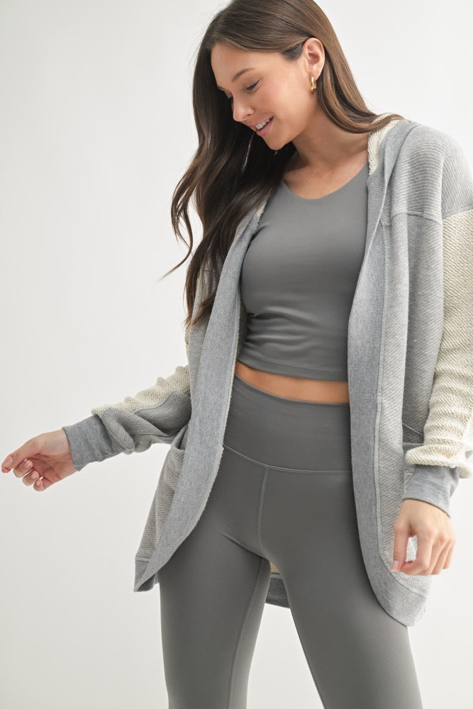 Heather Grey Terry Relaxed Fit Hooded Cardigan