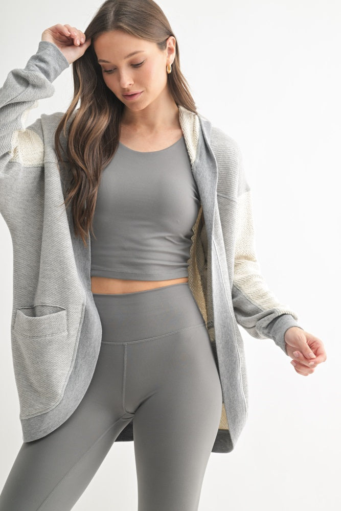 Heather Grey Terry Relaxed Fit Hooded Cardigan