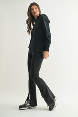 Navy Button Up Hooded Long Sleeve Top