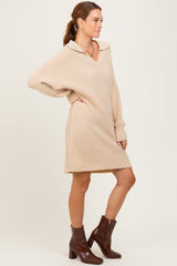 Taupe Chunky Knit Collared Sweater Dress