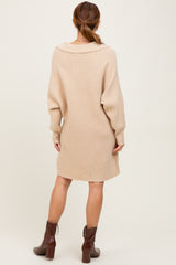 Taupe Chunky Knit Collared Sweater Dress