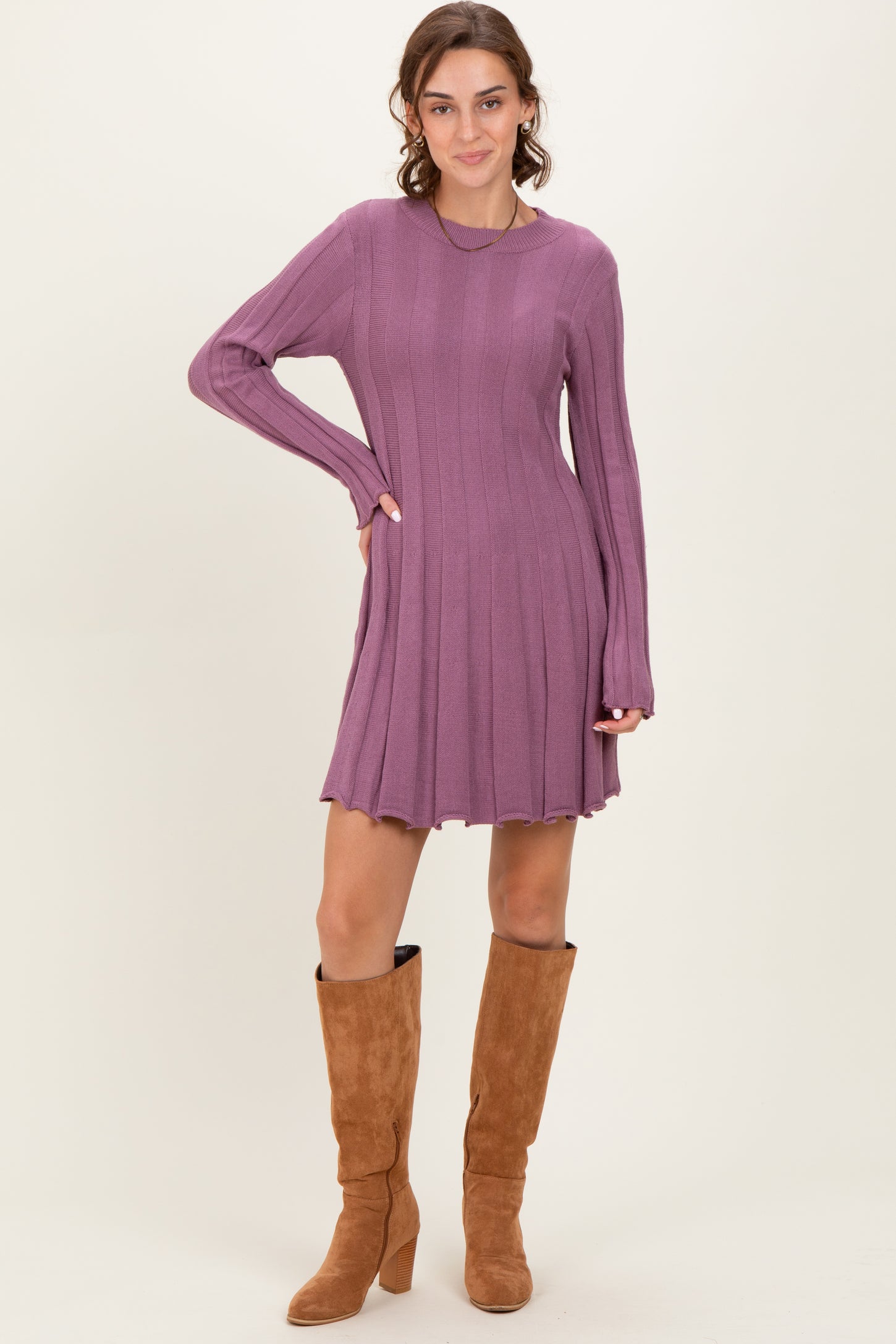 Plum Wide Rib Mini Dress