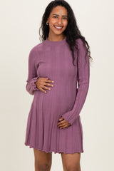 Plum Wide Rib Maternity Mini Sweater Dress
