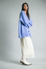 Blue Oversized Toggle Button Cardigan
