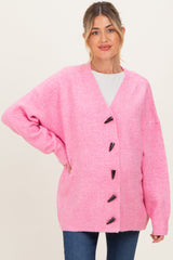 Pink Oversized Maternity Toggle Button Cardigan