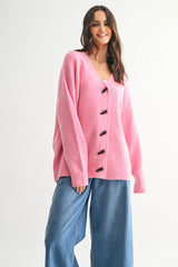 Pink Oversized Toggle Button Cardigan