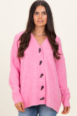 Pink Oversized Maternity Toggle Button Cardigan