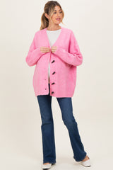 Pink Oversized Maternity Toggle Button Cardigan