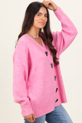 Pink Oversized Toggle Button Cardigan