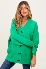 Green Oversized Maternity Toggle Button Cardigan