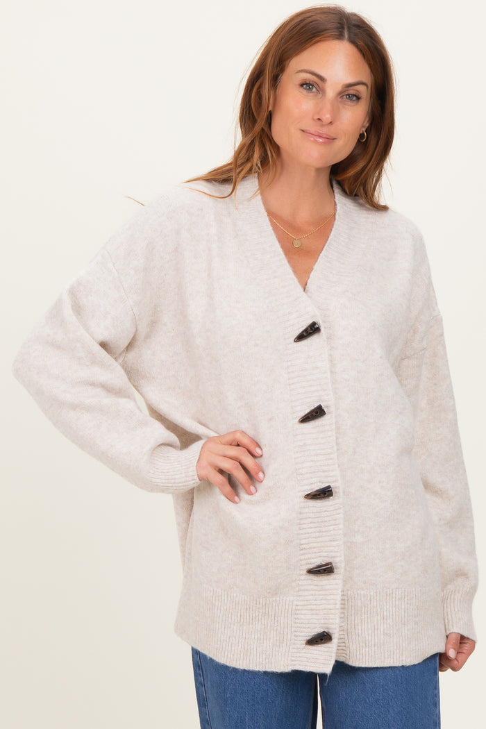 Cream Oversized Toggle Button Cardigan