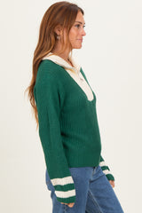 Forest Green Colorblock Chunky Knit Half Zip Sweater