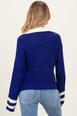 Navy Colorblock Chunky Knit Half Zip Maternity Sweater