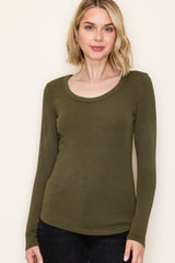 Olive Fine Rib Scoop Neck Maternity Long Sleeve Top