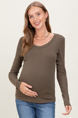 Olive Fine Rib Scoop Neck Maternity Long Sleeve Top