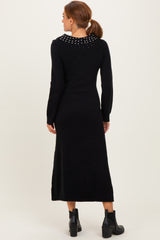 Black Faux Pearl Detail Off Shoulder Sweater Dress