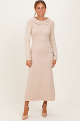 Beige Faux Pearl Detail Off Shoulder Sweater Dress