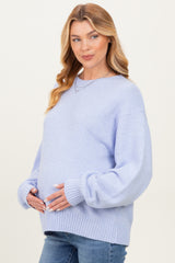 Light Blue Chunky Knit Oversized Maternity Sweater