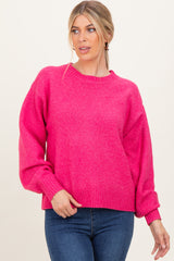 Fuchsia Chunky Knit Oversized Maternity Sweater