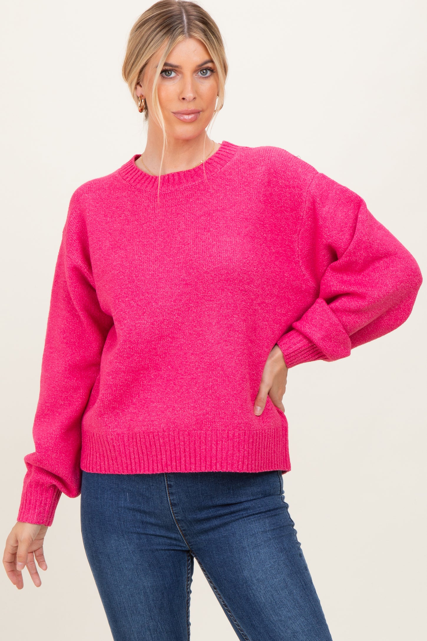 Fuchsia Chunky Knit Oversized Sweater