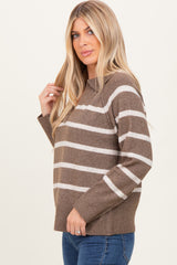 Brown Striped Oversized Polo Sweater