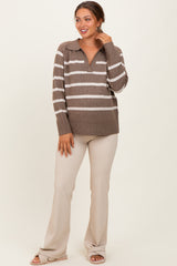 Brown Striped Oversized Polo Maternity Sweater