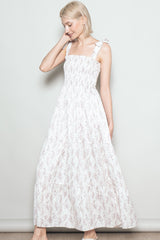 Ivory Floral Shoulder Tie Maxi Dress