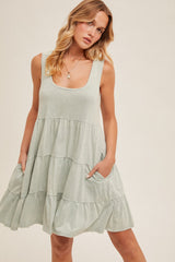 Mint Lace Trim Washed Cotton Tank Dress