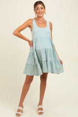 Mint Lace Trim Washed Cotton Maternity Tank Dress