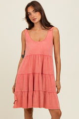 Red Lace Trim Washed Cotton Tank Dress