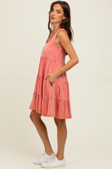 Red Lace Trim Washed Cotton Tank Dress