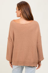 Light Taupe Balloon Sleeve Boat Neck Knit Sweater