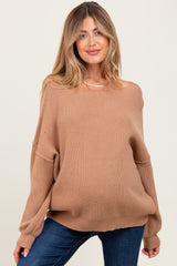 Light Taupe Balloon Sleeve Boat Neck Knit Maternity Sweater