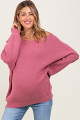 Mauve Balloon Sleeve Boat Neck Knit Maternity Sweater