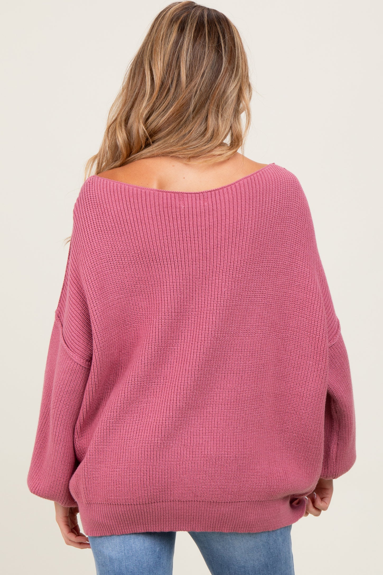 Mauve Balloon Sleeve Boat Neck Knit Maternity Sweater