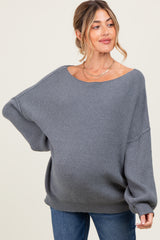 Charcoal Balloon Sleeve Boat Neck Knit Maternity Sweater