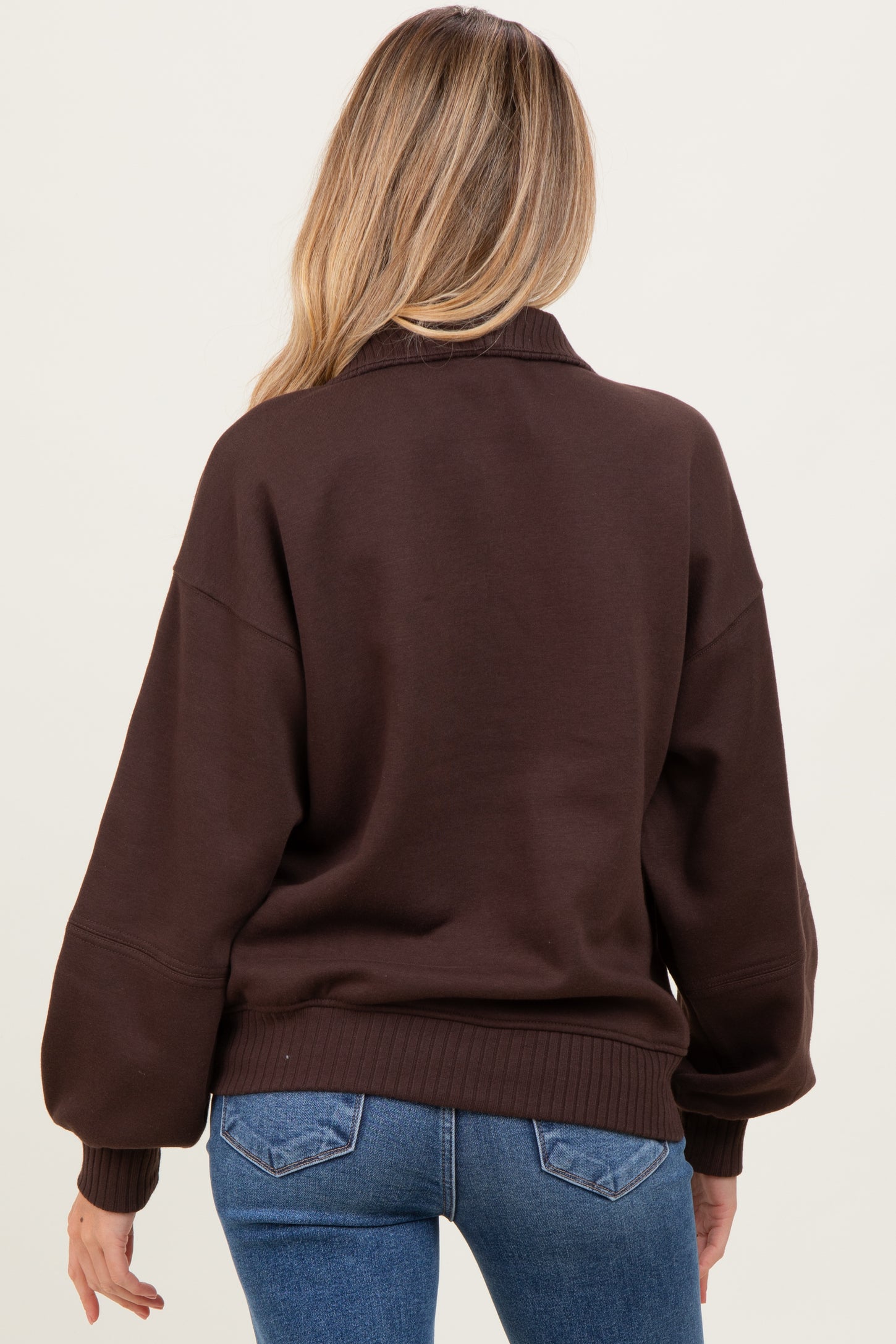 Brown French Terry Quarter Zip Maternity Pullover