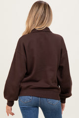 Brown French Terry Quarter Zip Maternity Pullover
