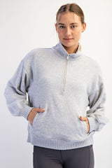 Heather Grey French Terry Quarter Zip Maternity Pullover