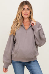 Taupe French Terry Quarter Zip Maternity Pullover