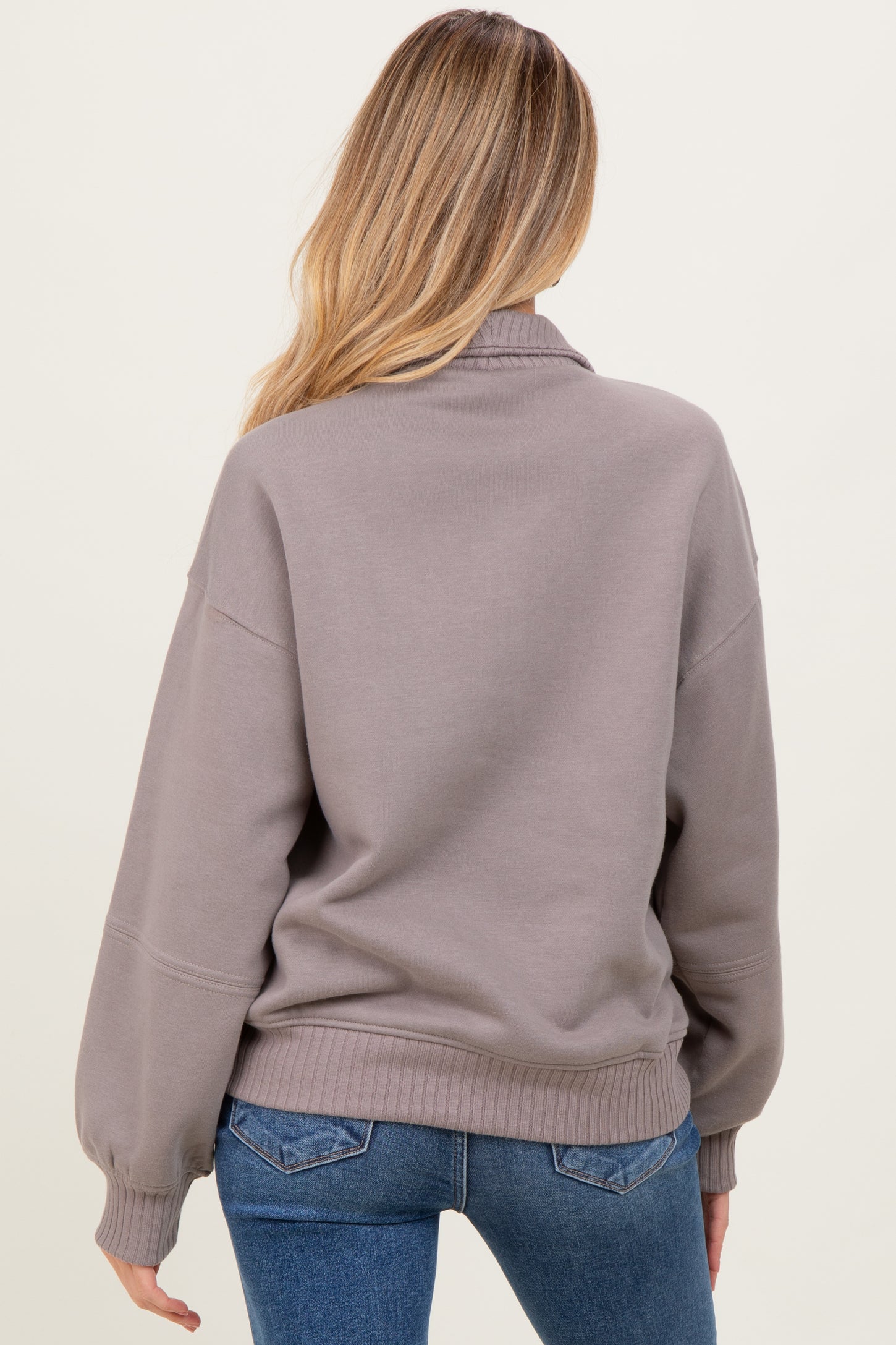 Taupe French Terry Quarter Zip Maternity Pullover
